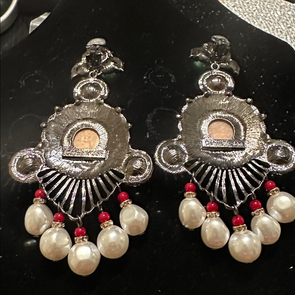 Vibrant Turquoise and Orange Drop Earrings - Picture 3 of 4